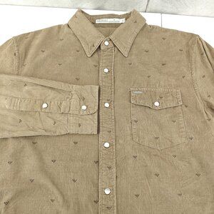 Criquet Corduroy Pearl Snap Shirt Mens Medium Brown Long Sleeve Cotton Western